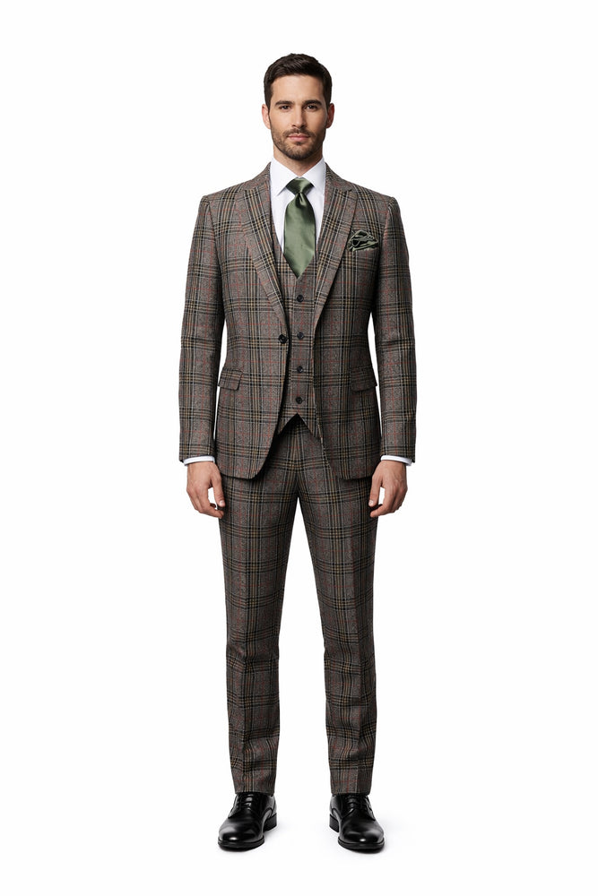 Rossiman Heritage Brown & Olive Plaid 3-Piece Gentleman’s Suit