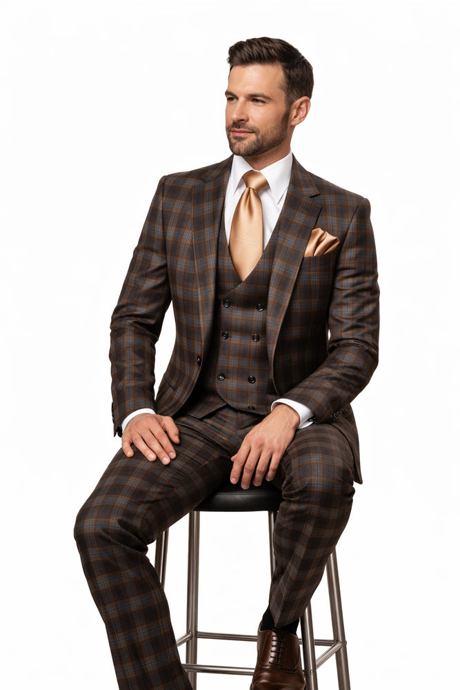 Brown & Blue Highland Plaid 3-Piece Tailored Heritage Suit