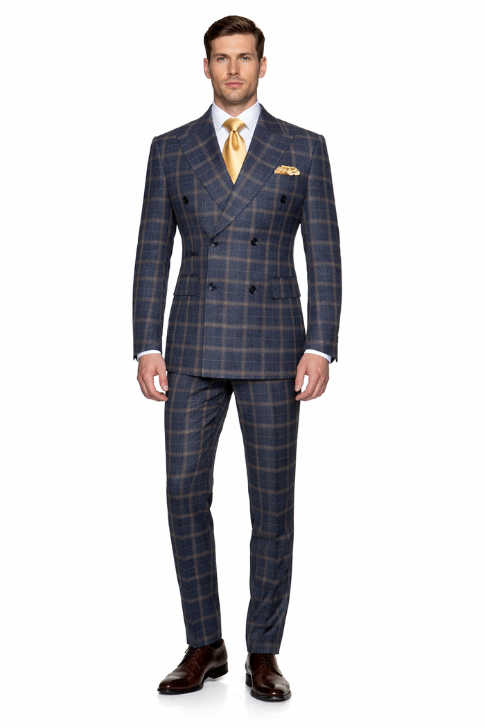 Highland Navy Camel Check Double-Breasted 3-Piece Suit