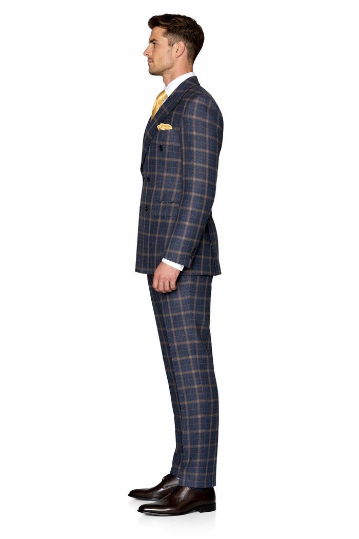 Highland Navy Camel Check Double-Breasted 3-Piece Suit