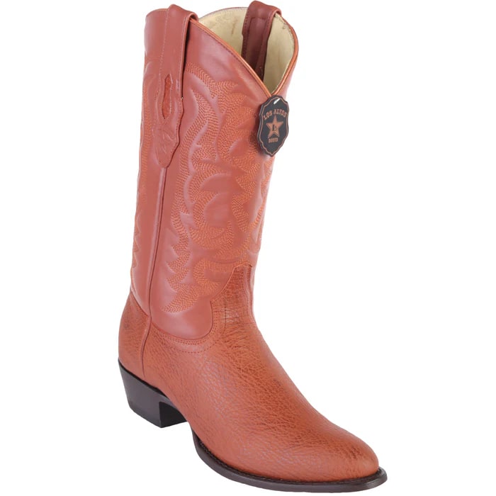 Men's Cognac Cowboy Boots: Affordable Shark Skin Leather Western Dress Boots (R-Toe)