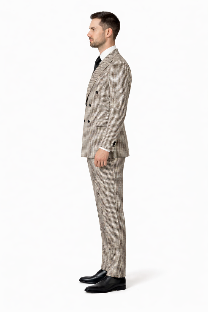 Houndstooth Double Breasted Suit - Wool Fabric Black and White Patterned Checkered Suit