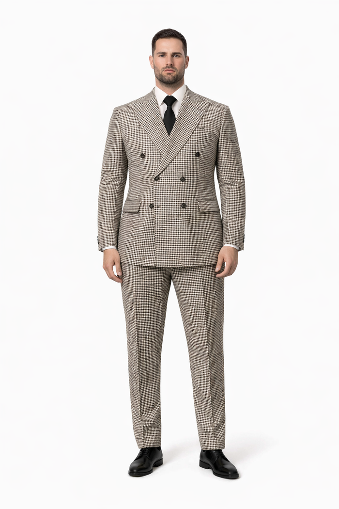 Houndstooth Double Breasted Suit - Wool Fabric Black and White Patterned Checkered Suit