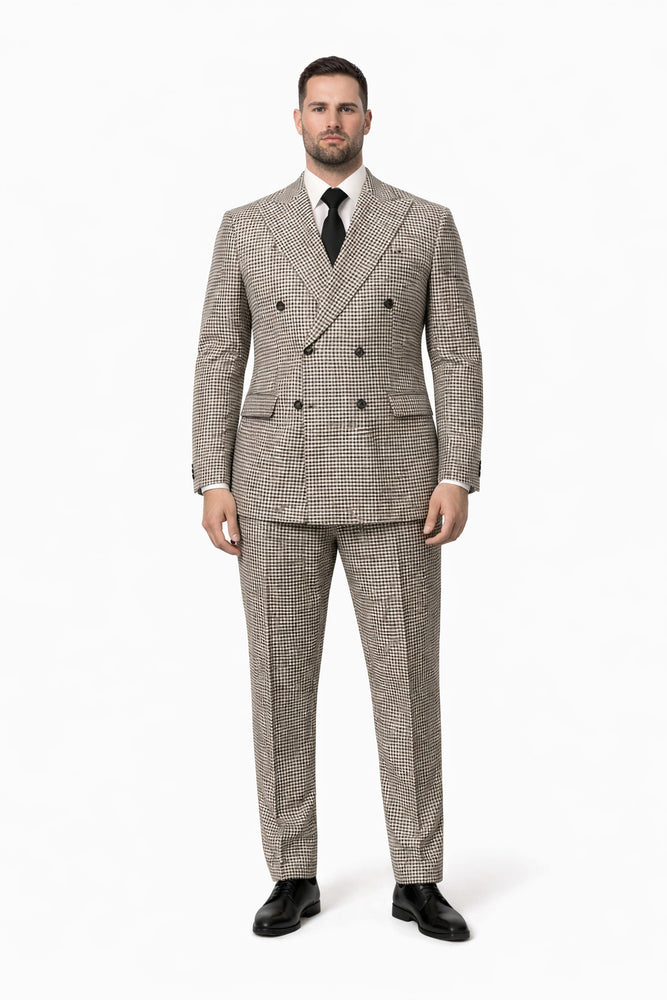 Houndstooth Double Breasted Suit - Wool Fabric Black and White Patterned Checkered Suit