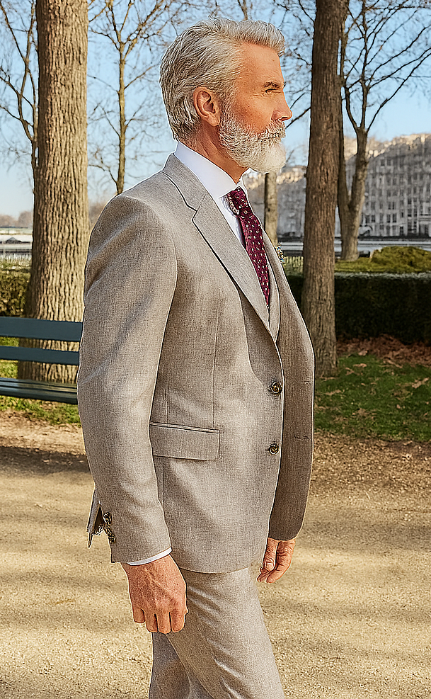 Houndstooth Suit - 100% Wool Fabric Suit - Business Suits - Vested Peak Lapel Suit