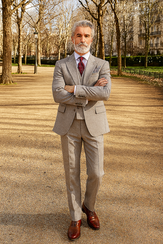 Houndstooth Suit - 100% Wool Fabric Suit - Business Suits - Vested Peak Lapel Suit