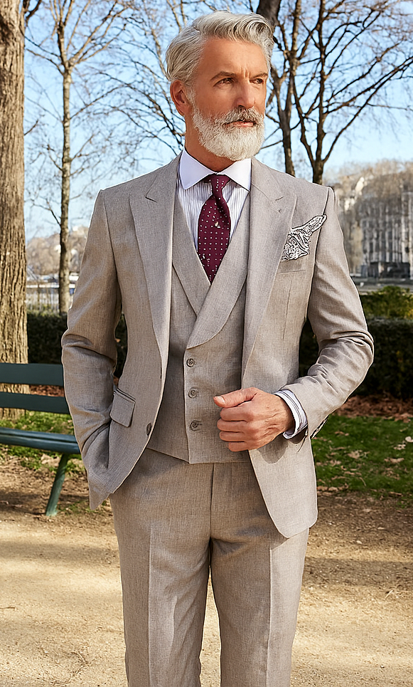 Houndstooth Suit - 100% Wool Fabric Suit - Business Suits - Vested Peak Lapel Suit