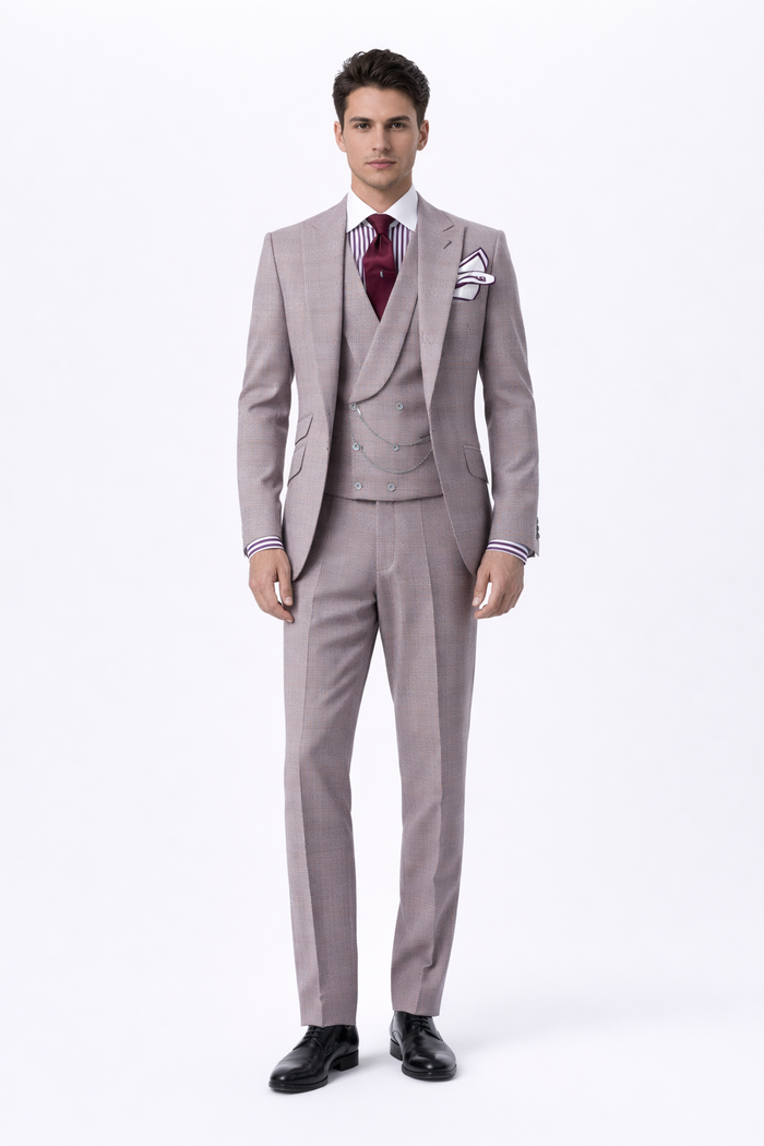 Houndstooth Suit - 100% Wool Fabric Suit - Business Suits - Vested Peak Lapel Suit