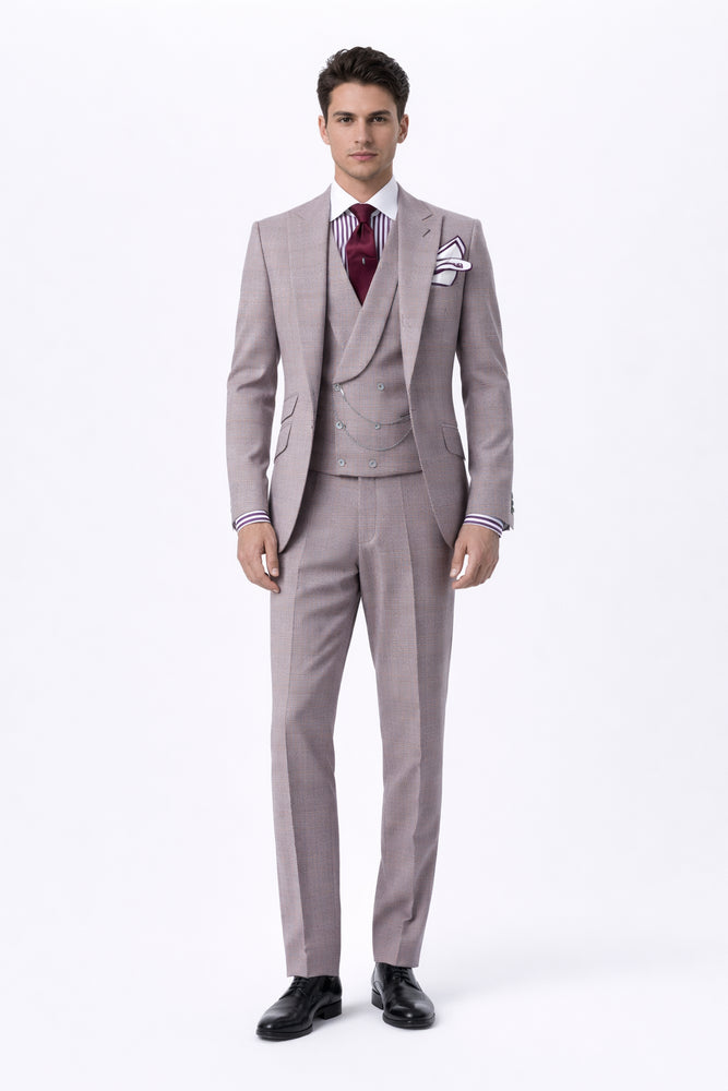 Houndstooth Suit - 100% Wool Fabric Suit - Business Suits - Vested Peak Lapel Suit