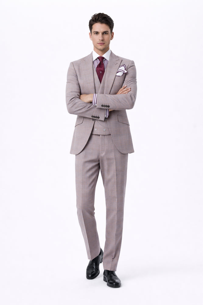 Houndstooth Suit - 100% Wool Fabric Suit - Business Suits - Vested Peak Lapel Suit