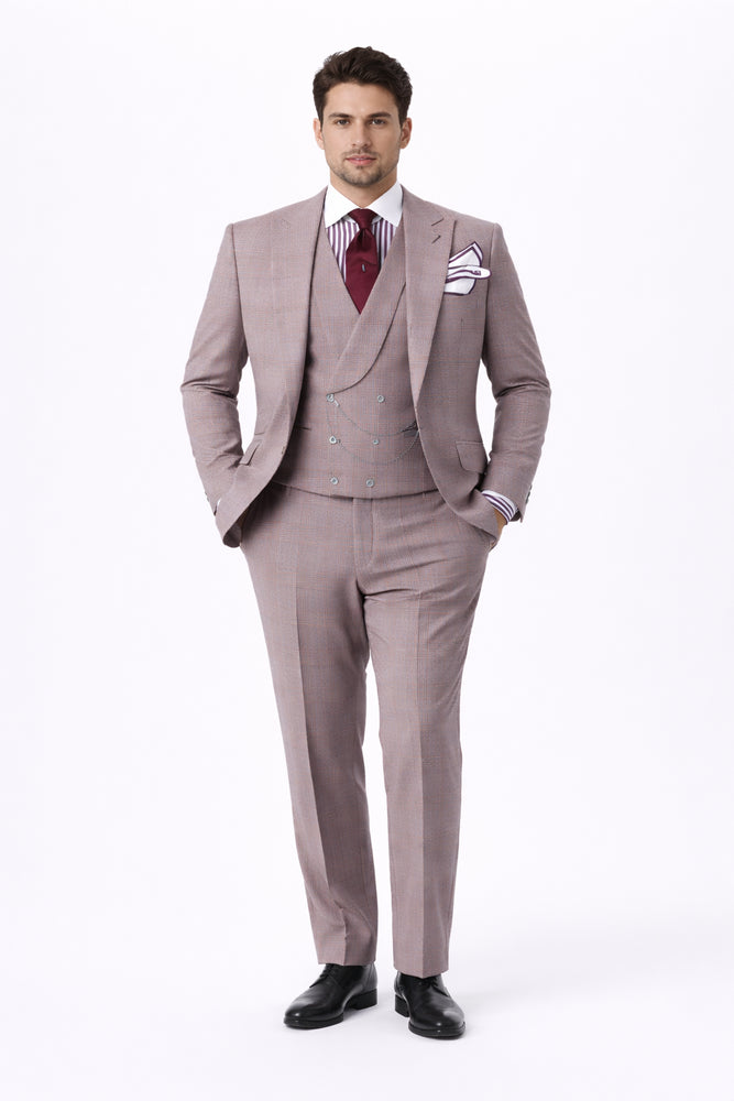 Houndstooth Suit - 100% Wool Fabric Suit - Business Suits - Vested Peak Lapel Suit