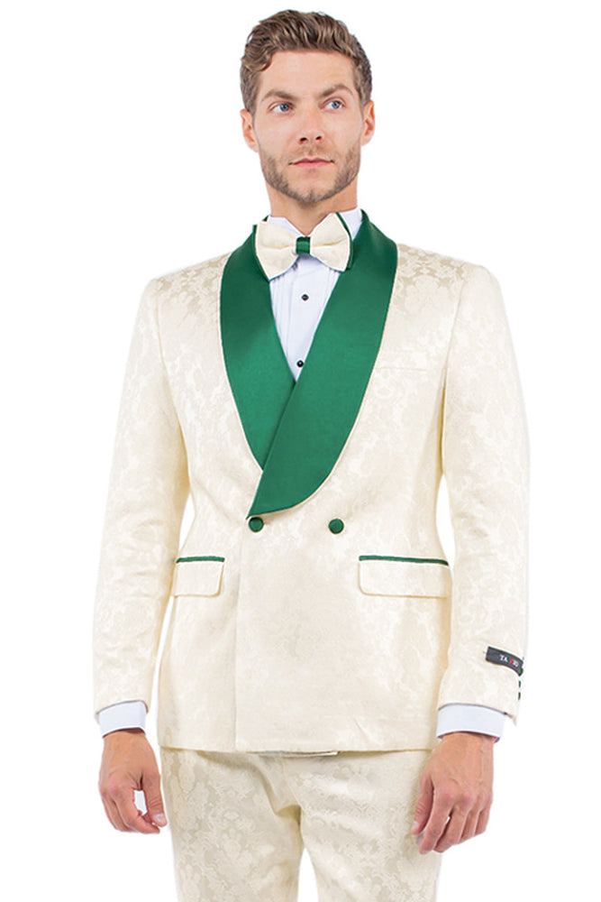Men's Ivory & Emerald Green Double Breasted Smoking Jacket