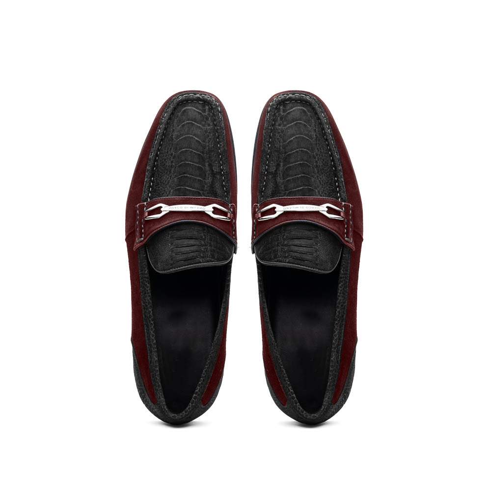 Marco Di Milano Hugo Sueded Ostrich Leg Bit Loafers Black/Wine