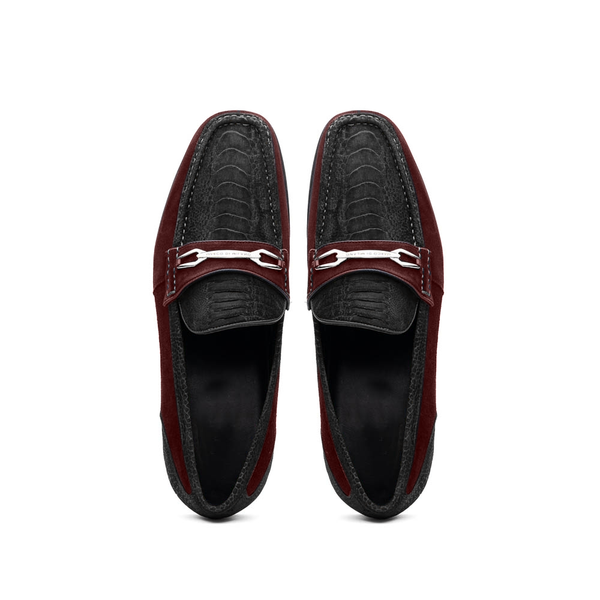 Marco Di Milano Hugo Sueded Ostrich Leg Bit Loafers Black/Wine