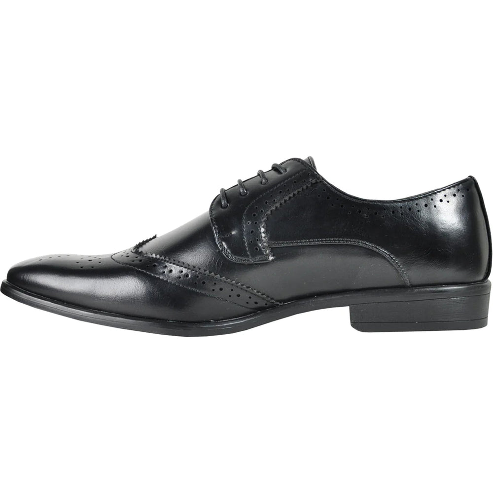 Bravo Mens Vintage Style 1920's Wingtip Lace Up Dress Shoe in Black