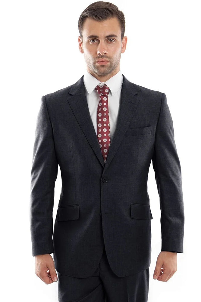 Zegarie Suits - Men's Designer Two Button Modern Fit Wool Suit in Charcoal Grey