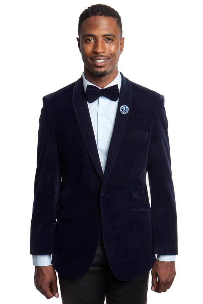 Men's Navy Velvet Dinner Jacket by Tazzio Suits