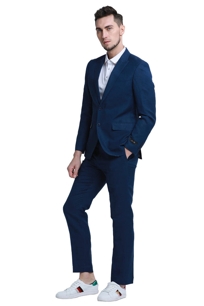 Men's Navy Linen Suit for Summer Weddings