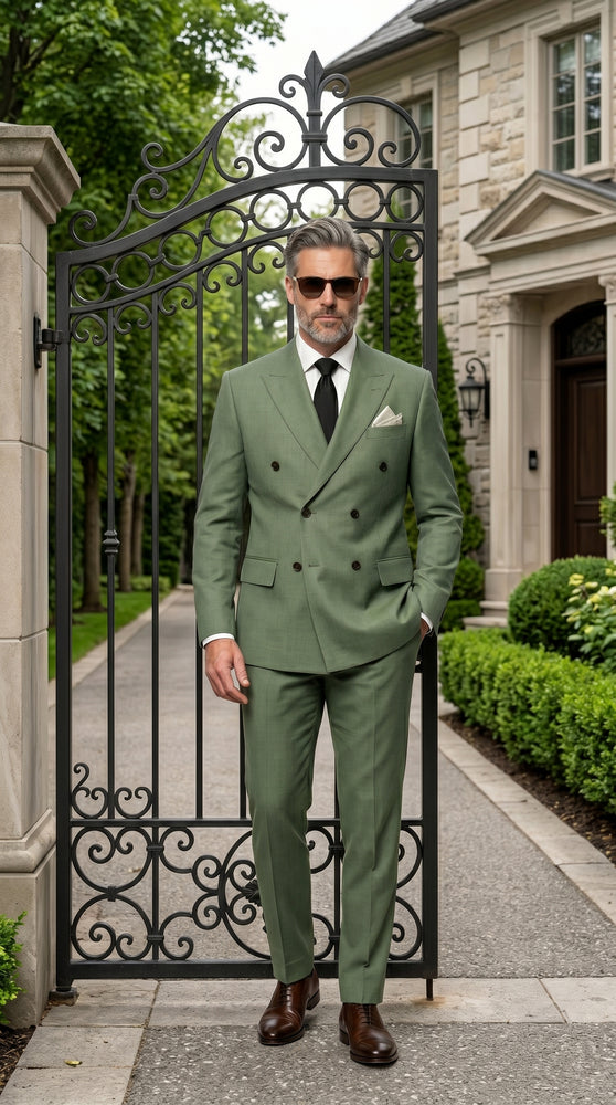 Men’s Sage Green Double Breasted Summer Suit, Lightweight Formal Wedding Dress Suit