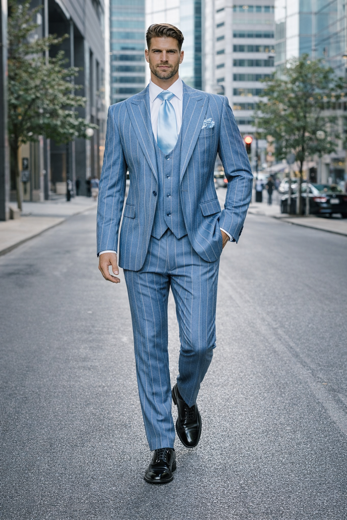 Icecrest Blue Pinstripe 3-Piece Elite Suit by Rossiman