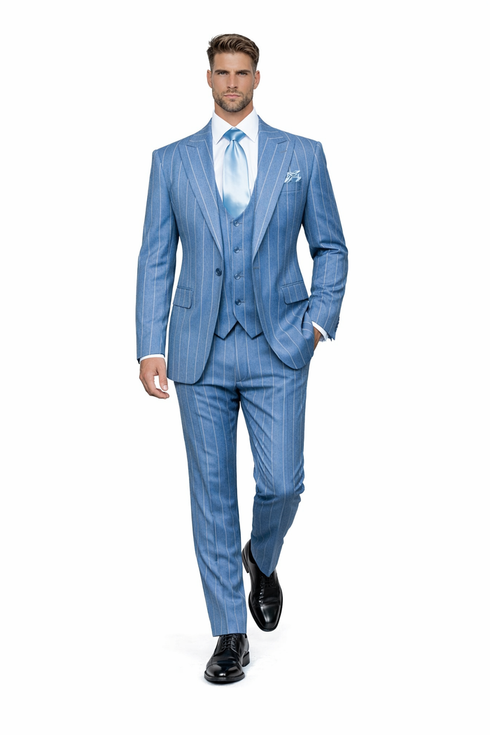 Icecrest Blue Pinstripe 3-Piece Elite Suit by Rossiman
