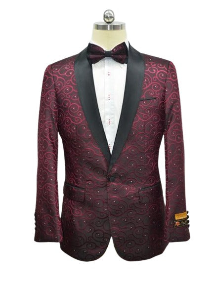 Burgundy And black Two Toned Paisley Floral Blazer Tuxedo Dinner Jacket Fashion Sport Coat