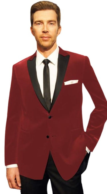 Velour Men's blazer Jacket Velvet Velour Formal Sport Coat Two Tone Trimming Notch Collar Black and Burgundy
