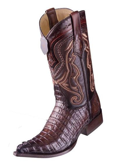 Los Altos Boots Caiman Tail Faded Brown Pointed Toe Cowboy Boots