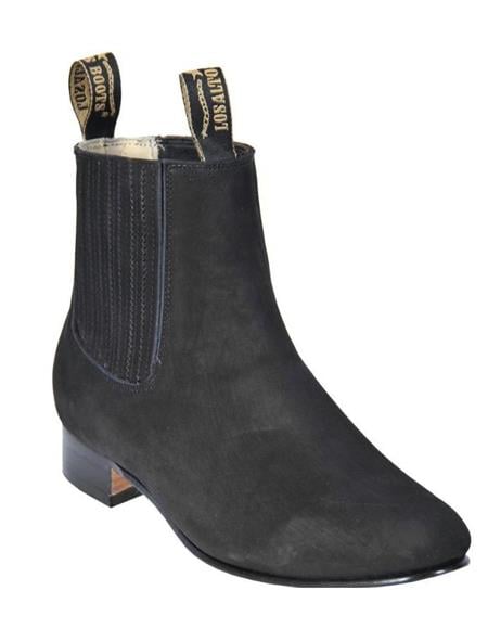 Black Los Altos Boots Men's Charro Botin Short Ankle Deer Leather Boots