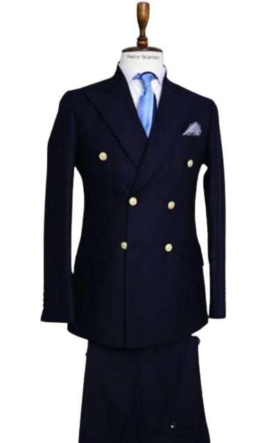 Double Breasted Blazer with Gold Buttons - Navy Blue Sport Coat