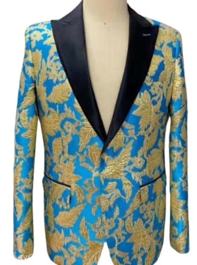 Mens Blazer - Turquoise and Gold Paisley Blazer - Fashion Prom 2026 Sport Coat
