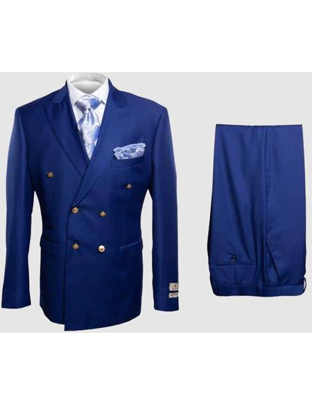 Rossiman Men’s Slim Fit Royal Blue Suit | Double-Breasted Elegance – Italian Tailored Luxury 3-Piece Suit for Men