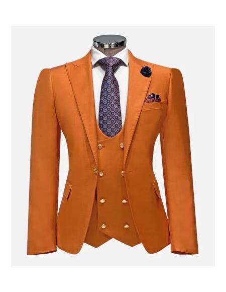 Rossiman Men’s Rust Slim Fit Suit | 3-Piece Set with Double-Breasted Vest & Flat Front Pants – Italian Tailored Luxury