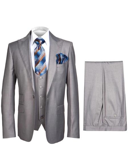 Men’s Gray Slim Fit 3-Piece Suit by Rossiman - With Vest & Tailored Trousers – Italian-Inspired Modern Elegance