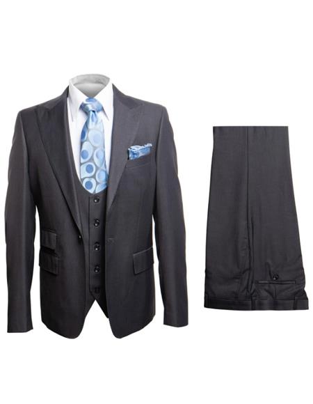 Rossiman Men’s Dark Gray Slim Fit Suit | 3-Piece Vested Set with Flat Front Pants – Italian Tailored Modern Elegance