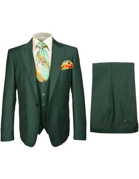 Rossiman Hunter Green Slim Fit Men’s Suit | 3-Piece Vested Set with Flat Front Trousers – Italian Tailored Elegance