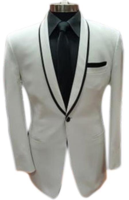 Mens White and Black Tuxedo Black Lapel - Black Trim