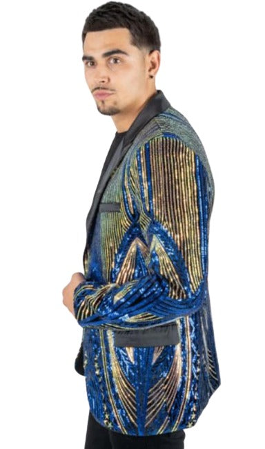 Men's Insomnia ,Sport Coat Jacket Blazer Shiny Paisley Performer Formal Stage Navy main image 1