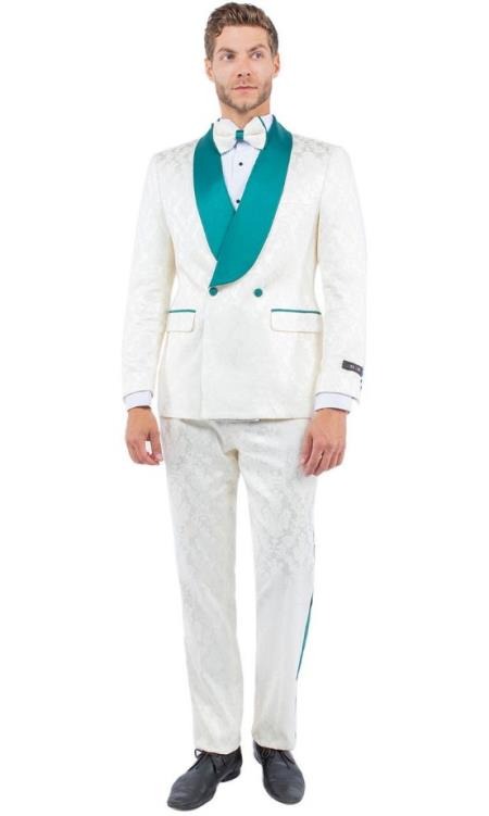 White and Emerald Green Tuxedo Suit - Prom 2026 Suit - Prom 2026 Wedding Suit