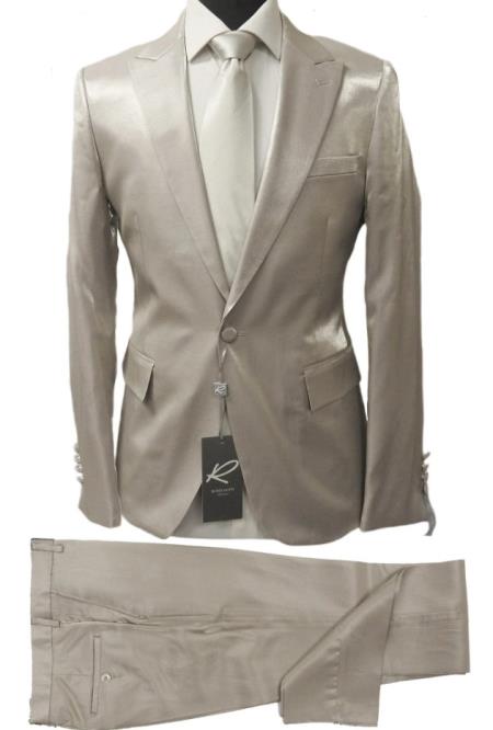 Rossiman Men’s Gray Shiny Sateen Suit | Sleek & Modern Formalwear – Italian Tailored Double-Breasted Luxury Suit