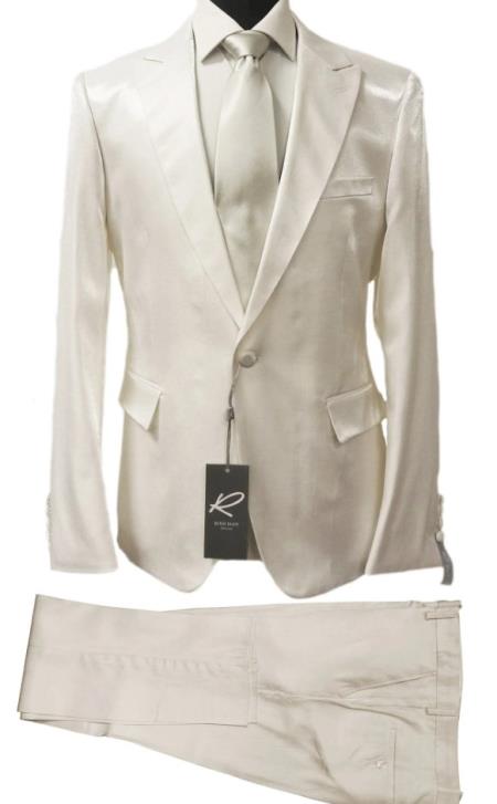 Rossiman White Sateen Suit for Men | High-Shine Formal Elegance – Italian Tailored Luxury Double-Breasted Suit