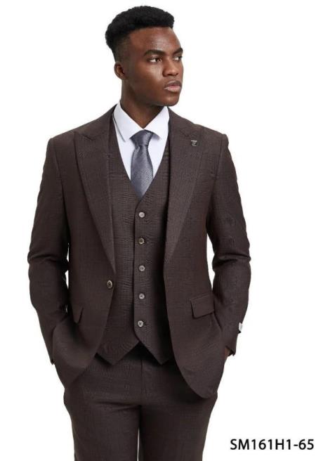 Brown Plaid Suit - Stacy Adams Men's Brown Plaid 3 Piece Suit Wide Lapel SM161H-65