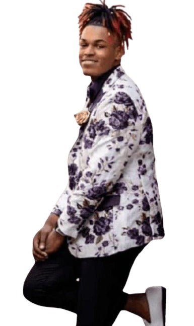 White and Purple Blazer - Paisley Sport Coat - Floral Prom 2026 Tuxedo