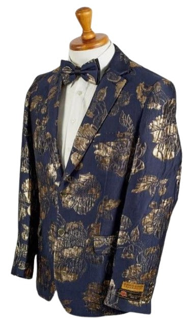 Navy and Gold Blazer - Paisley Sport Coat - Floral Prom 2026 Tuxedo
