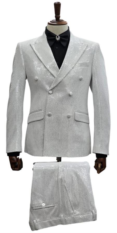 Giovanni Testi Suits - Giovanni Tuxedo Sequin Suit - Shiny Tuxedos - Prom 2026 and Wedding Suit - White