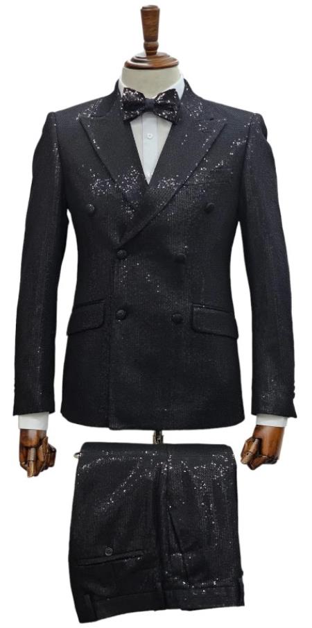 Giovanni Testi Suits - Giovanni Tuxedo Sequin Suit - Shiny Tuxedos - Prom 2026 and Wedding Suit - Black