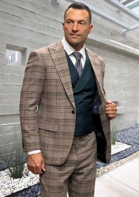 Athletic Suit - Jade Windowpane - Plaid Suit Modern Fit Side Vented Su ...
