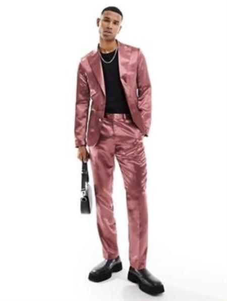 Shiny Prom 2026 Wedding Suit - Sateen Suit - Mens Metallic Flashy Fabric Purple Suit