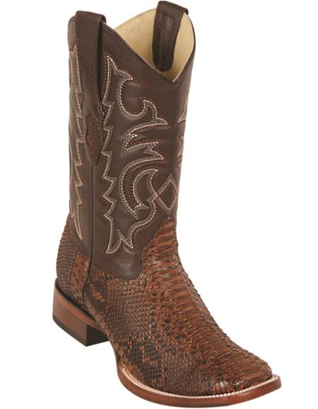Brown Square Toe Western Boots Snakeskin