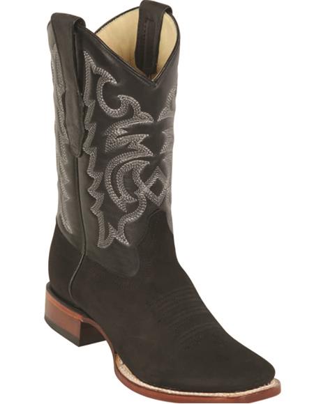 Black Suede Square Toe Western Boots